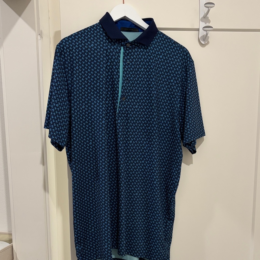 GreysonNavy and Teal Patterned Polo Shirt